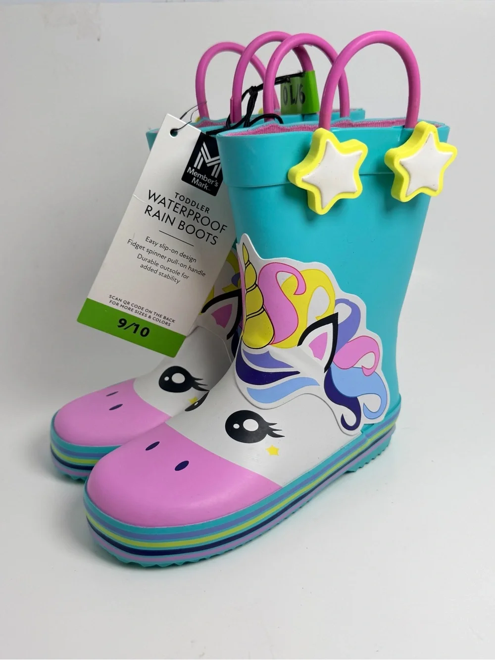 Member's Mark Toddler Unicorn Waterproof Rain Boots - Teal & Pink